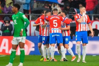 Jugadores del Girona celebrando un gol ante el Real Betis en Primera División 2023-24. EFE
