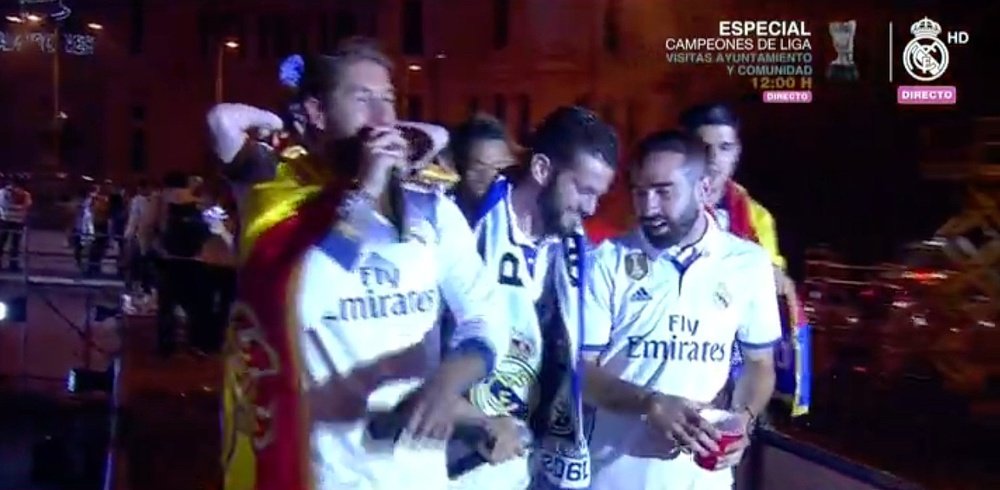 Les joueurs du Real Madrid célèbrent leur titre de Liga à Cybèle. RealMadridTV
