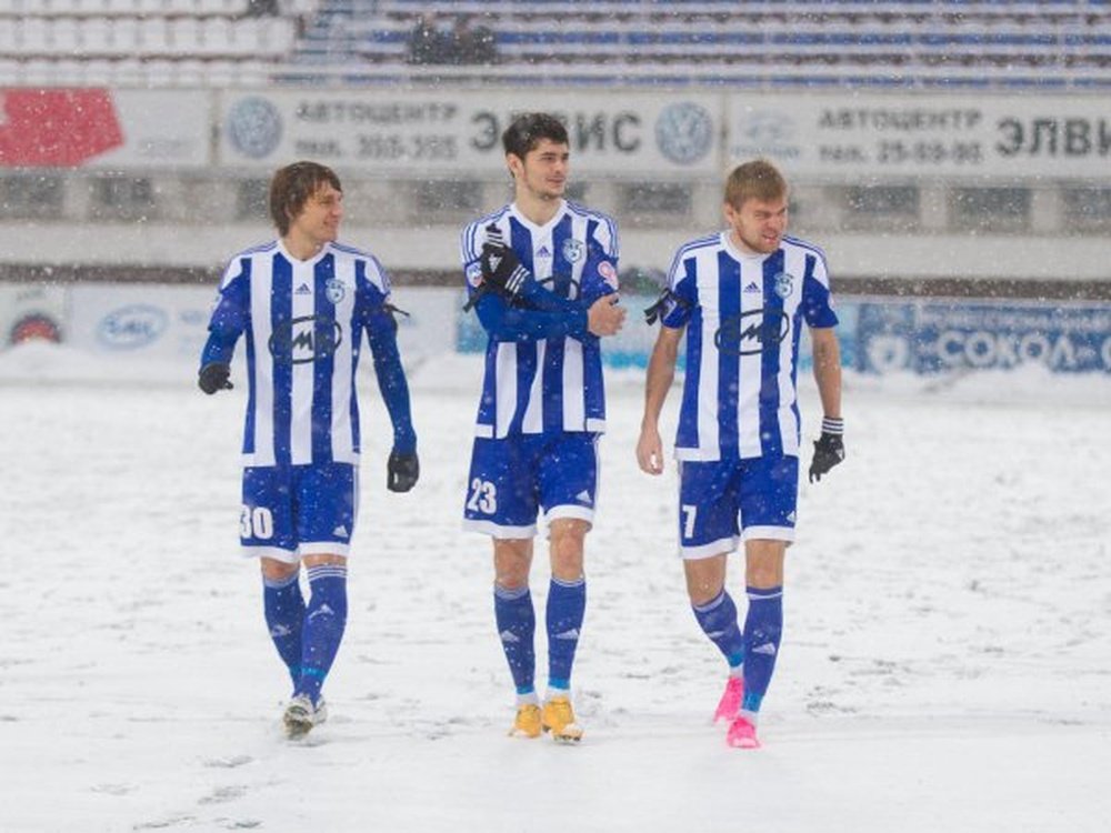 Jugadores del Sokol Saratov en el partido ante el SKA-Energiya. Twitter.