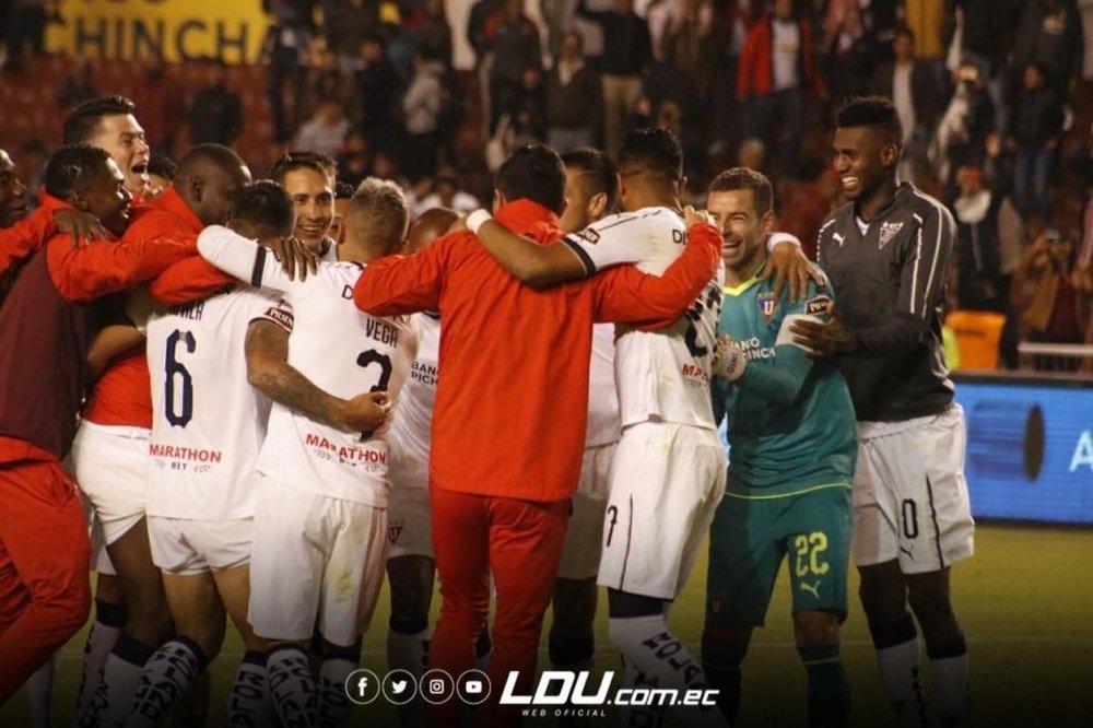 Jugadores de Liga de Quito celebran el pase a semifinales. Twitter/LDU_Oficial