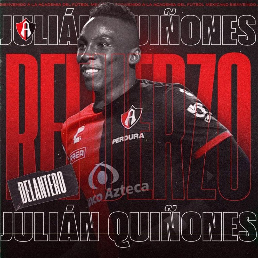 Julián Quiñones refuerza a Atlas del fútbol mexicano. Twitter/AtlasFC