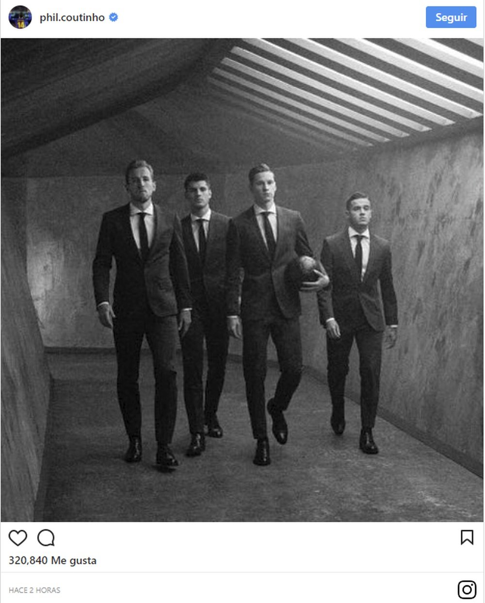 Los cuatro 'cracks' cambiaron el fútbol por la publicidad para Hugo Boss. Instagram/Phil.Coutinho