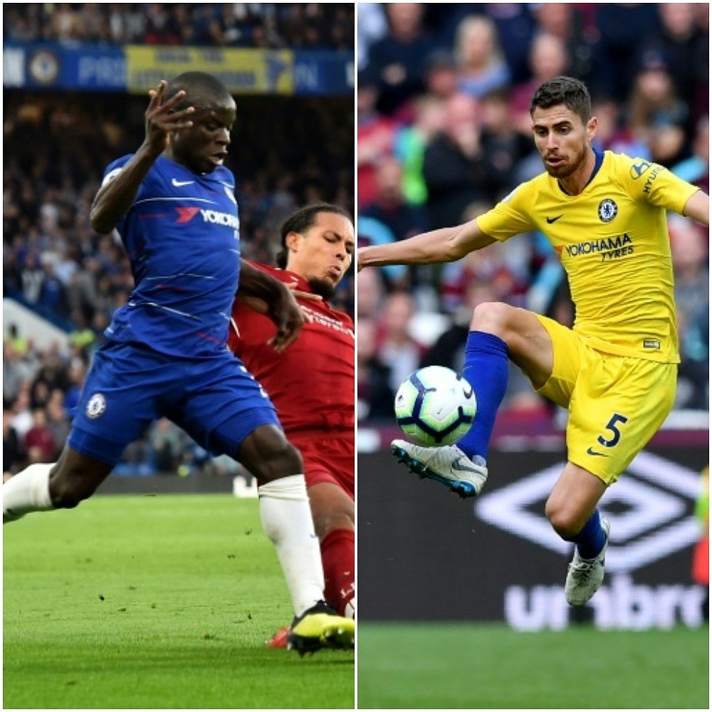 The positioning of Kante and Jorginho has come up for lengthy debate this season. AFP/MONTAGE