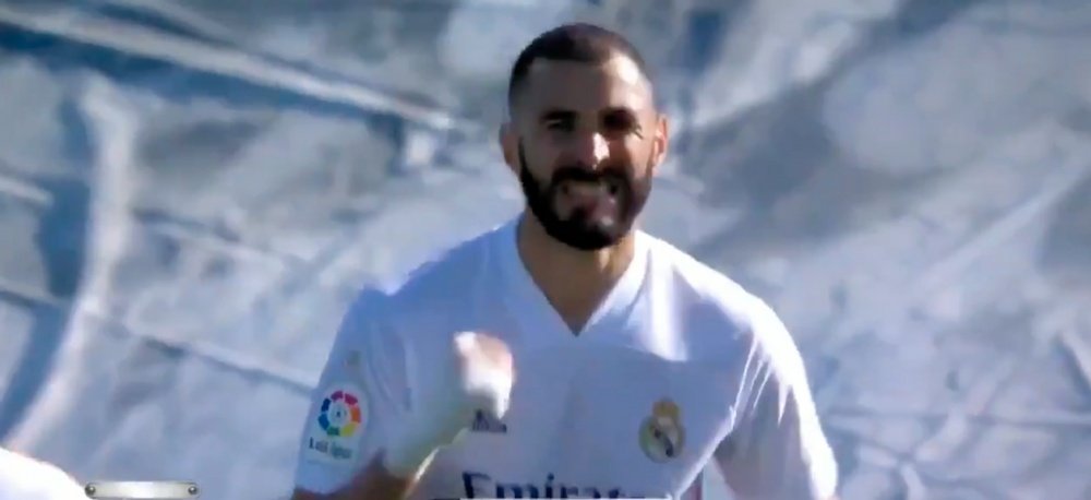 Benzema made it 2-0 Real Madrid right on half-time. Screenshot/MovistarLaLiga