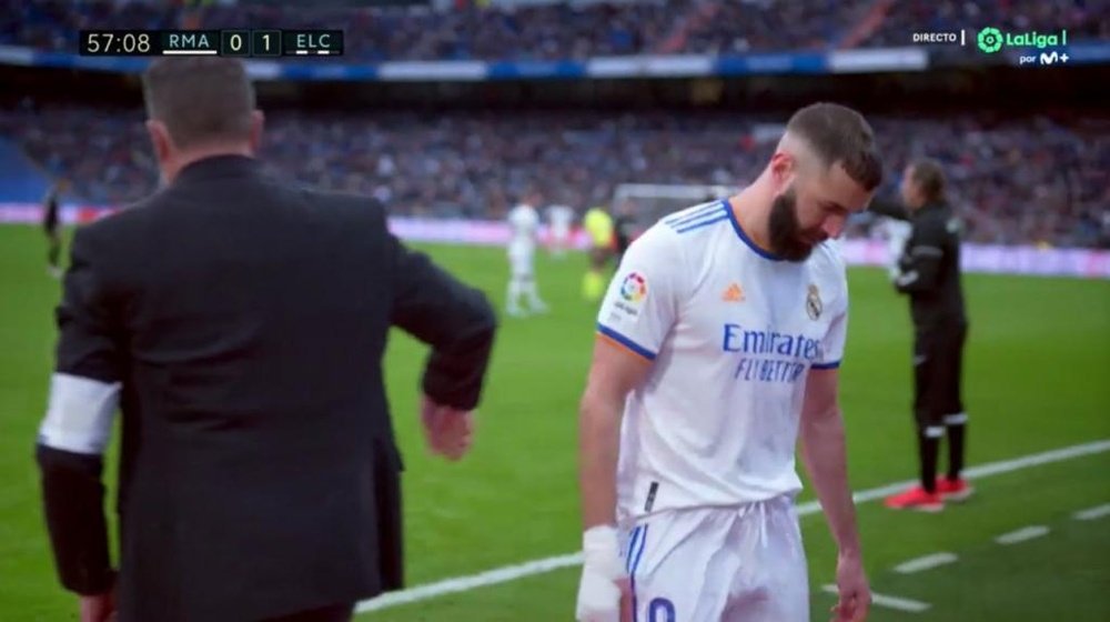 Benzema se marchó lesionado. Captura/MovistarLaLiga