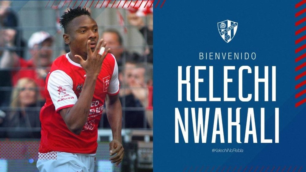 Nwakali quitte Arsenal et signe à Huesca. Twitter/SDHuesca