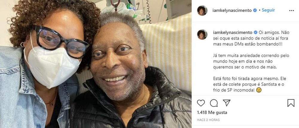 Una de las hijas de Pelé informó sobre la mejora del ex jugador. Instagram/iamkelynascimiento