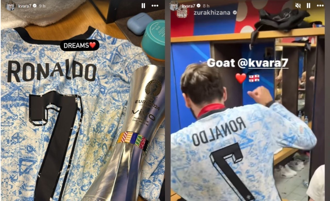 Kvaratskhelia ganhou e vestiu a camisa de Cristiano: 