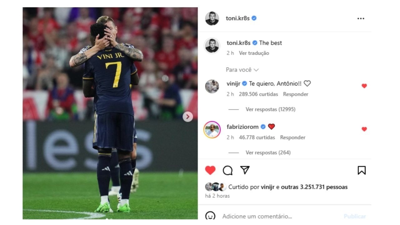 Kroos homenageia Vini nas redes socias: 