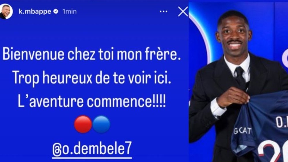 Mbappe welcomes Dembele to PSG. Screenshot/k.mbappe
