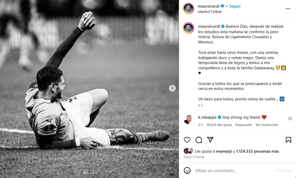 Icardi si rompe il crociato: stagione finita. Instagram/MauroIcardi