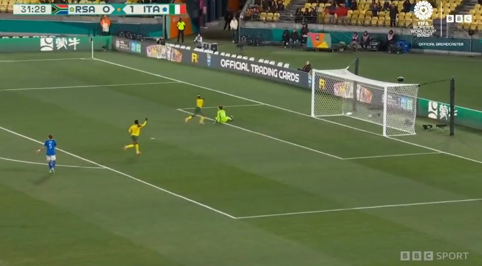 L'autogol clamoroso di Benedetta Orsi nella partita tra Italia e Sudafrica. BBCSport