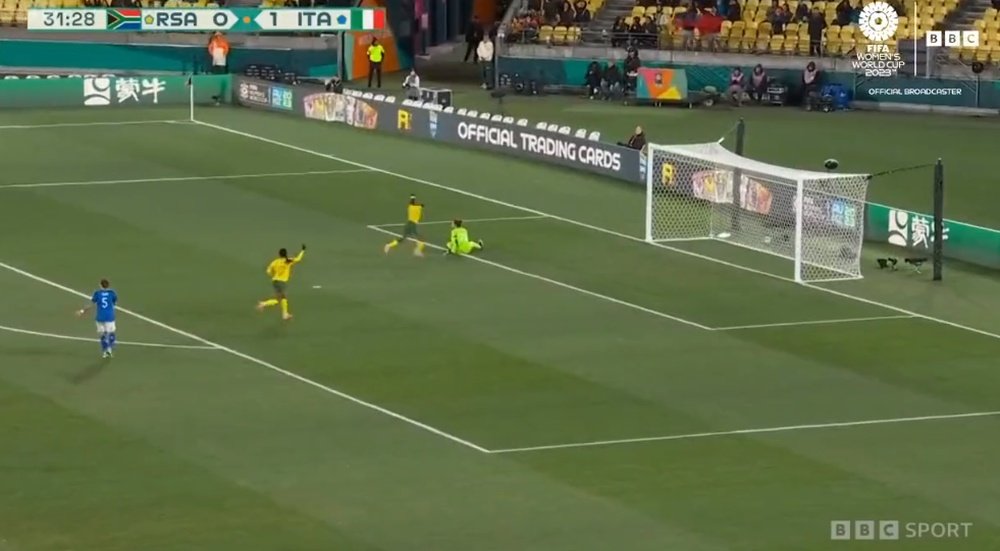 L'autogol clamoroso di Benedetta Orsi nella partita tra Italia e Sudafrica. BBCSport