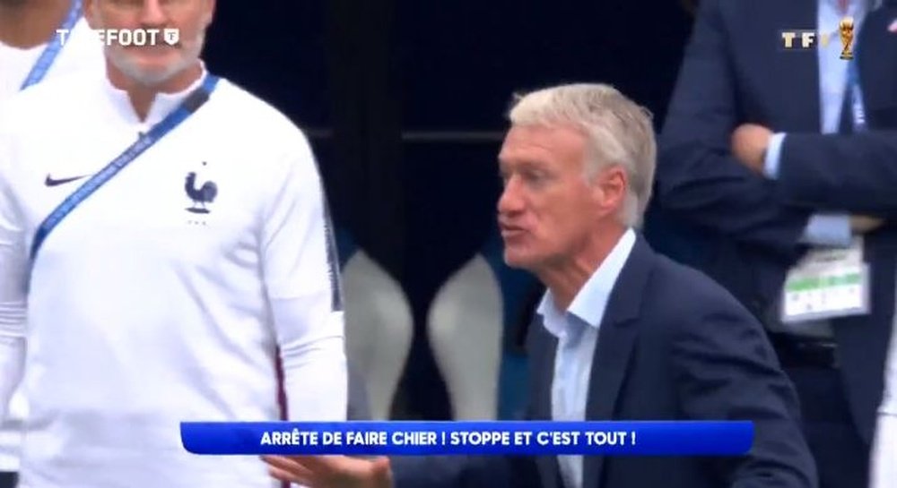 Deschamps was not impressed by Mbappe's antics. Screenshot/TF1/Telefoot