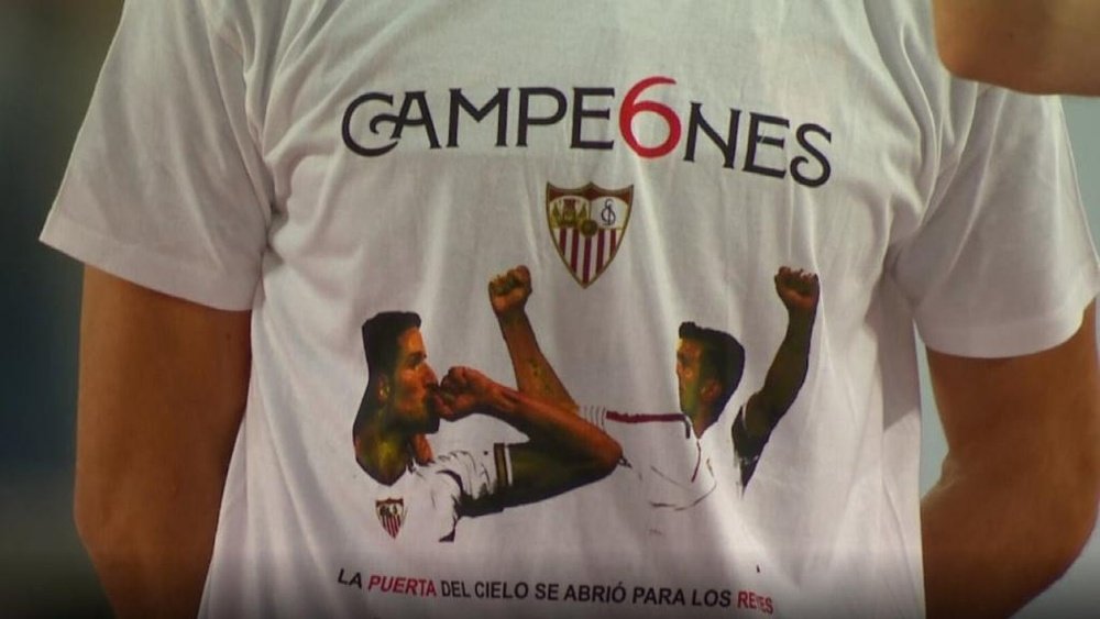El Sevilla tampoco se olvido de Puerta y Reyes. Captura/MovistarLIgadeCampeones