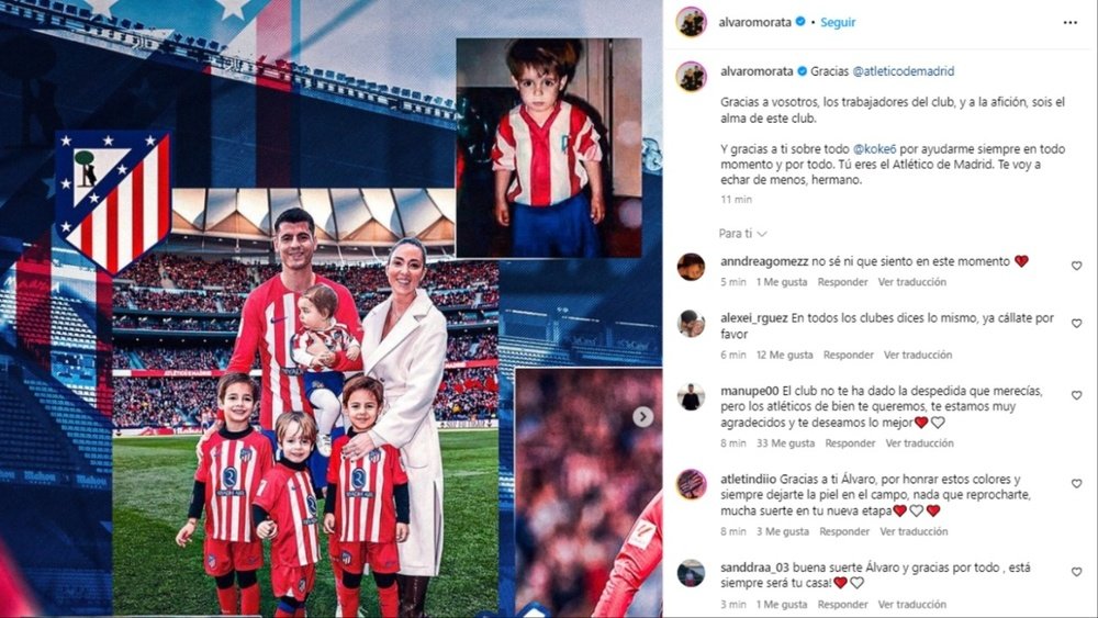 Morata said goodbye to Atletico after leaving for Milan. Instagram/alvaromorata