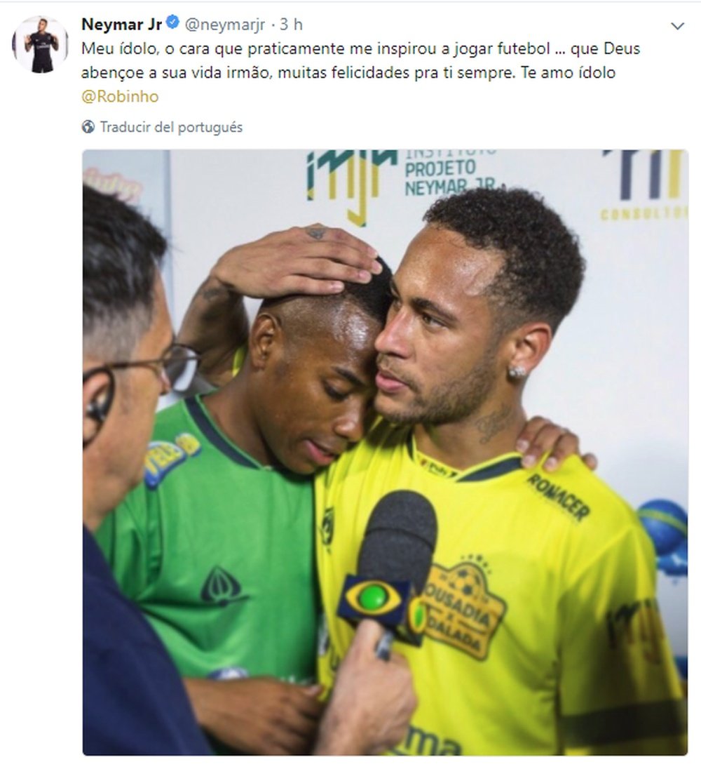 Así felicitó Neymar a Robinho. Twitter/NeymarJr