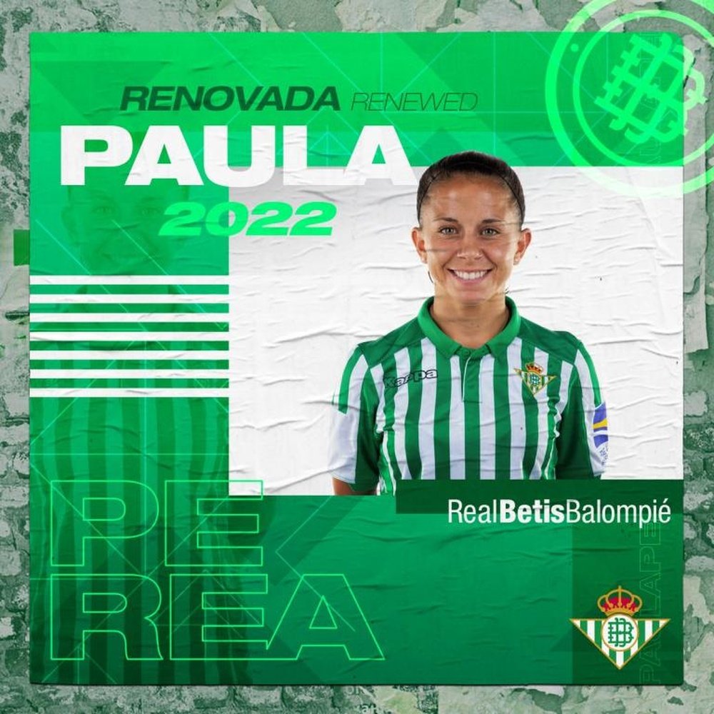Paula Perea renovó hasta 2022. Twitter/RealBetisFem