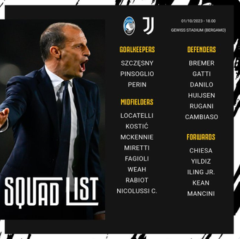 La Juventus scenderà in campo al Gewiss Stadium di Bergamo nella settima giornata di Serie A. Ecco la lista dei convocati diramata da Massimiliano Allegri.