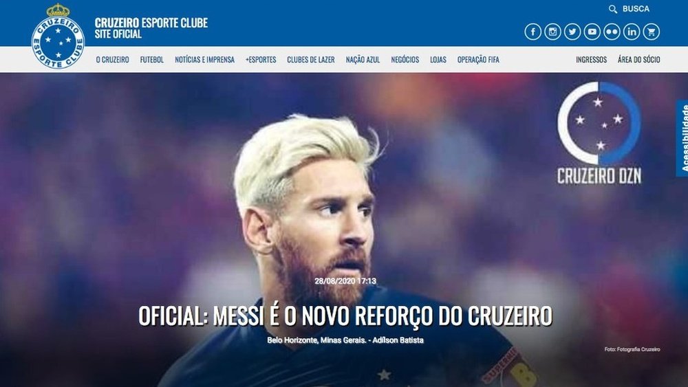 Leo Messi fue anunciado falsamente por Cruzeiro. Captura/Cruzeiro