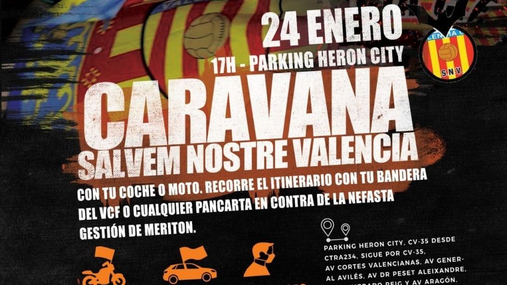 Caravana valencianista para pedir el cese de Peter Lim. Twitter/SalvemNostreVLC