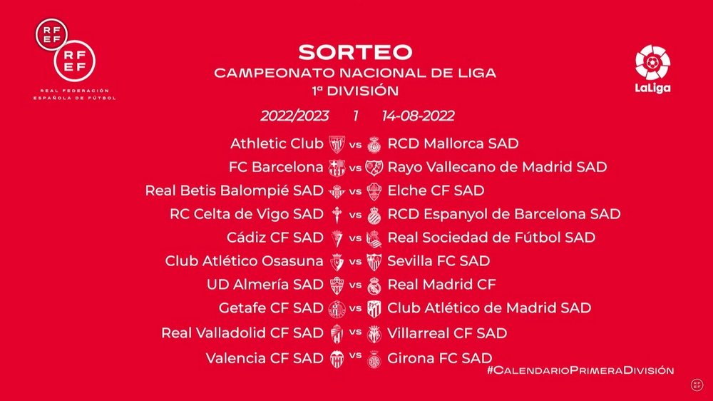 La primera jornada de LaLiga 2022-23. Captura/RFEF