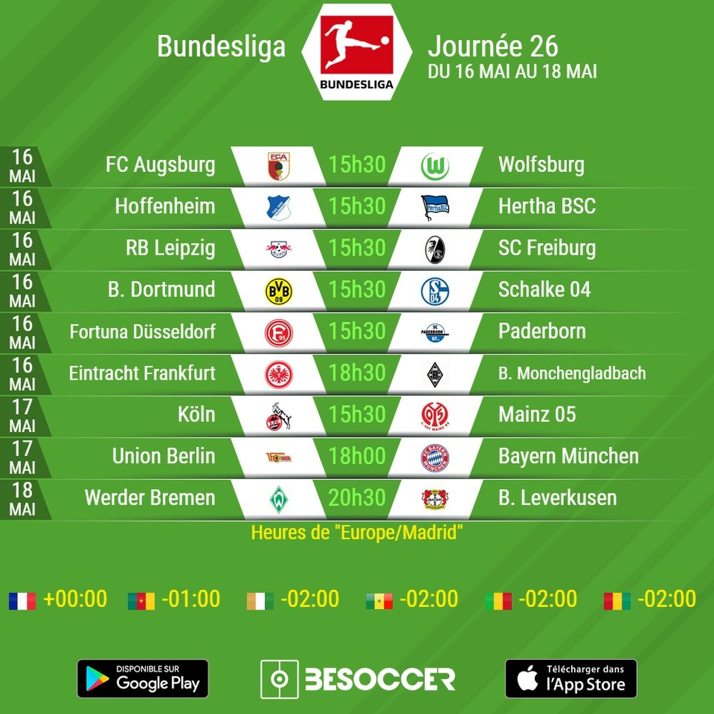 Le programme de la 26e journée de Bundesliga. BeSoccer