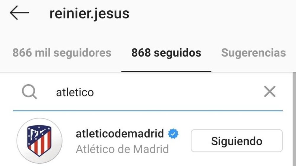 Reinier suit l'Atlético de Madrid sur les réseaux. Instagram/reinier.jesus