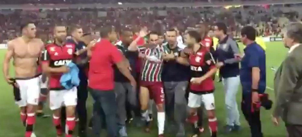 Los jugadores del Fluminense mostraron su malestar tras el partido. Captura/FoxSports