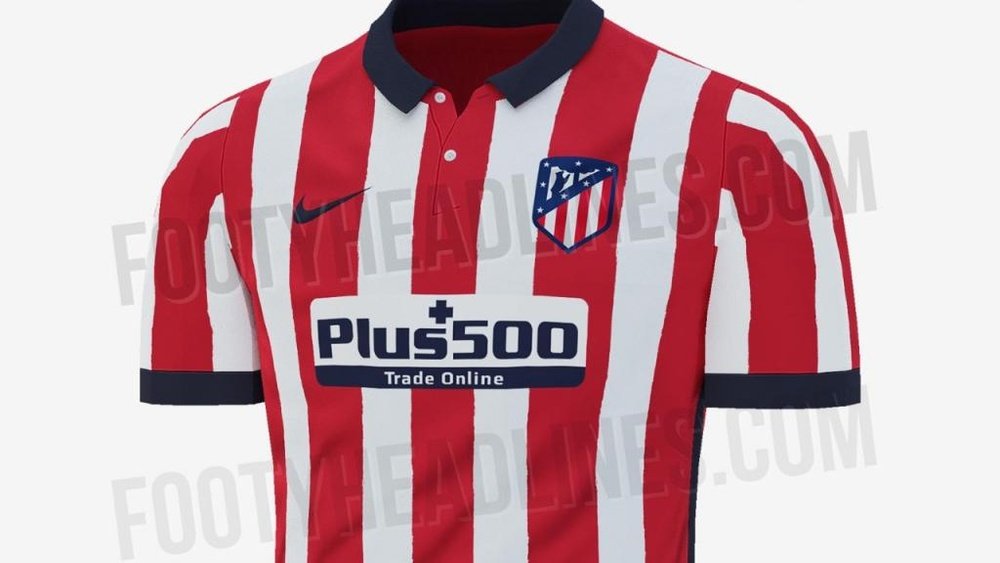 Así sería la primera equipación del Atlético para la temporada 2020-21. Captura/Footyheadlines