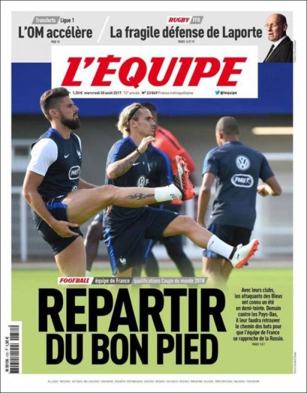 Une du jour de L'Équipe. L'Équipe