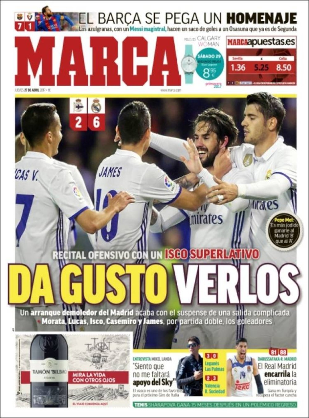 Capa do jornal 'Marca' do 27 de abril 2017. Marca