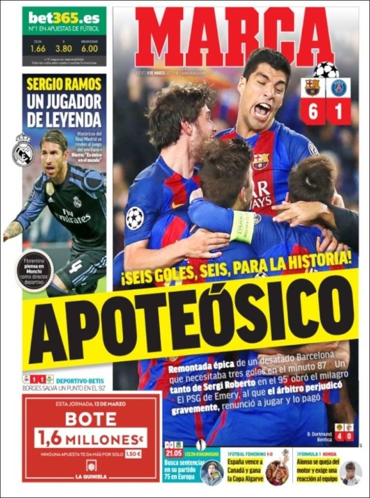 La Une de 'Marca' du 9 mars 2017. Marca