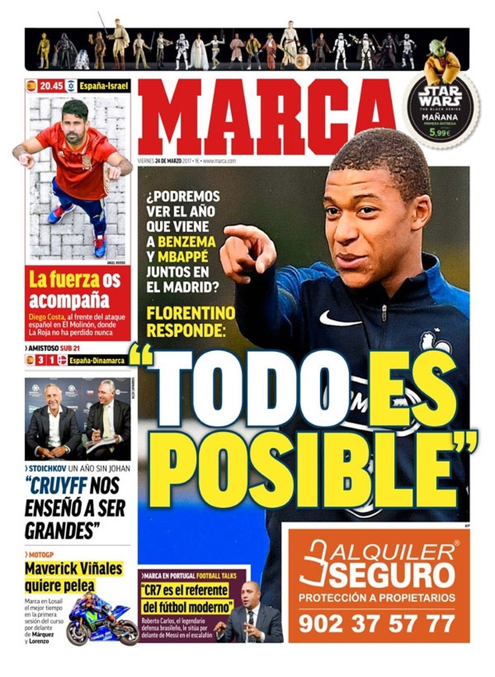 La Une du quotidien sportif espagnol 'Marca' du 24 mars 2017. Marca