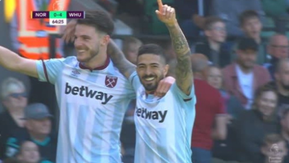 El West Ham ganó por goleada. Captura/DAZN