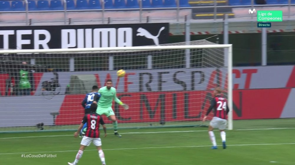 Lautaro opened the scoring in the Milan derby. Screenshot/MovistarLigadeCampeones