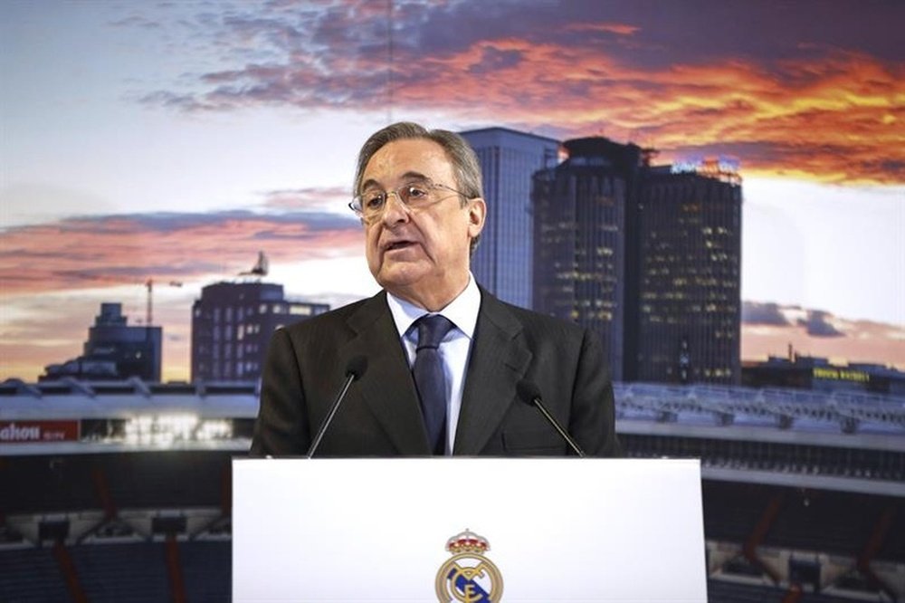 Le président du Real Madrid lors d'une conférence de presse. AFP