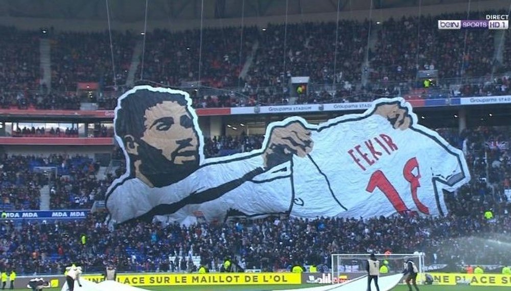 Lyon fans unveiled a mocking tifo of Fekir's celebration on Sunday. BeINSports