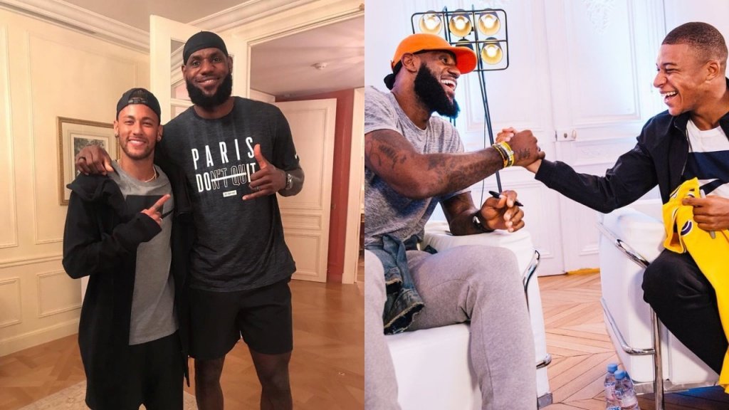 Lebron se encontrou com os jogadores do PSG. Twitter/neymarjr./KMbappe