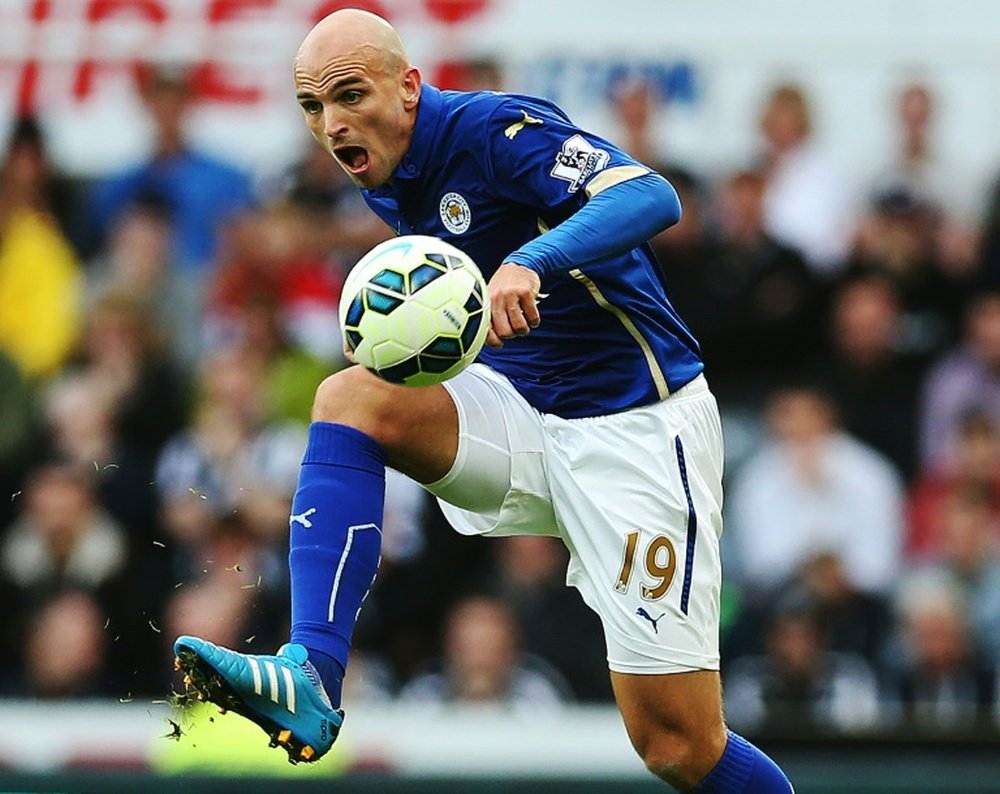Leicester City Argentinian midfielder Esteban Cambiasso controls the ball during the English Premier League football match between Newcastle United and Leicester City at St James Park in Newcastle-upon-Tyne, England, on October 18, 2014