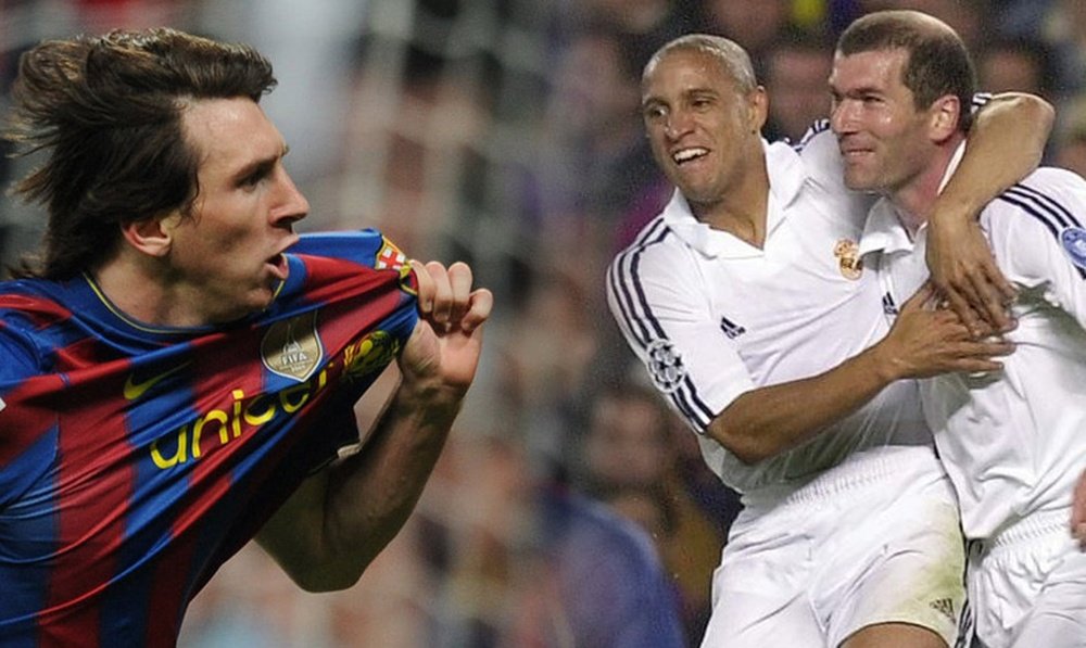 Leo Messi, a la izquierda, y Roberto Carlos y Zidane, a la derecha. BeSoccer