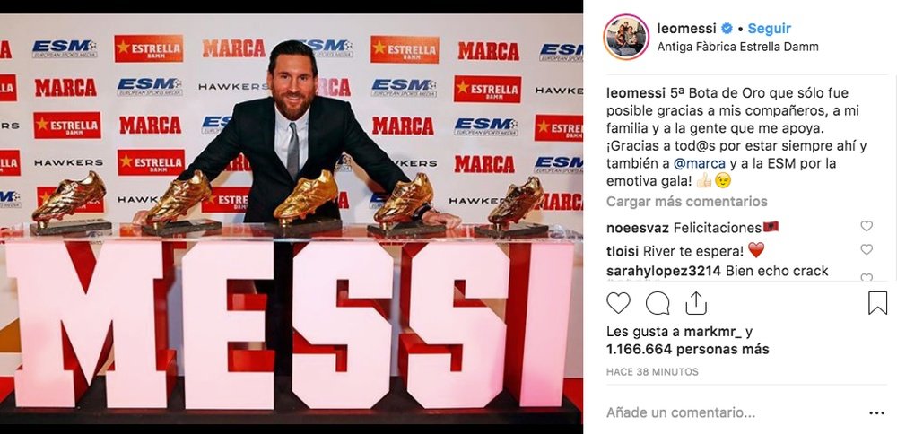 Messi es el jugador que más Botas de Oro tiene. Instagram