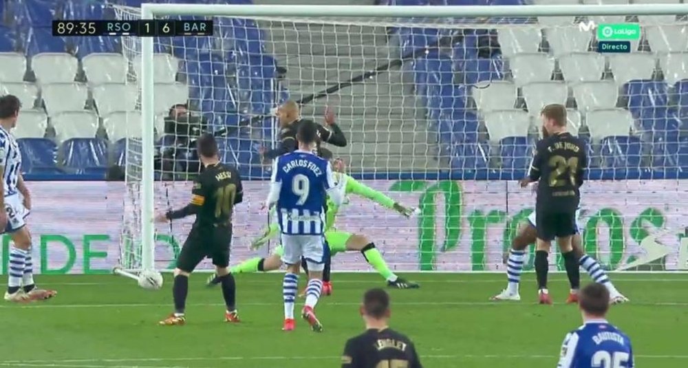 Lionel Messi scored a brace for Barcelona against Sociedad. Screenshot/MovistarLaLiga
