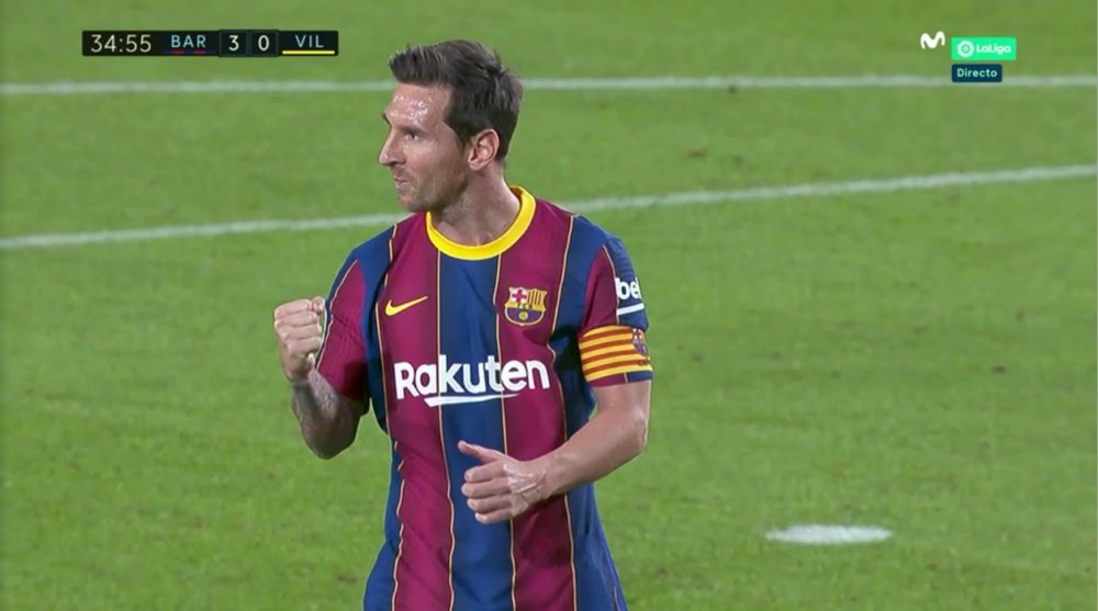 Messi got his first goal of the season. Screenshot/MovistarLaLiga