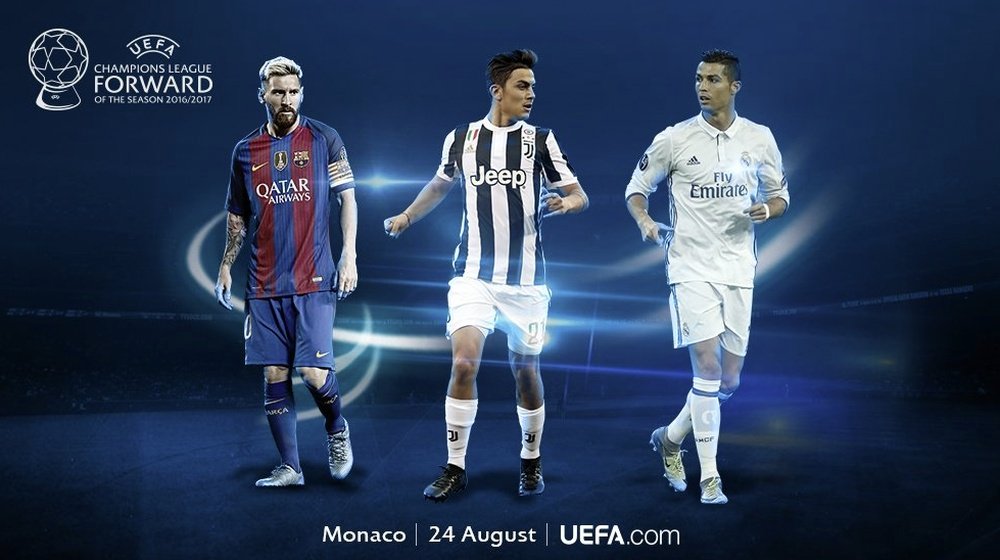 Messi, Dybala y Cristiano Ronaldo, candidatos a mejor delantero de la pasada Champions. Twitter/UCL