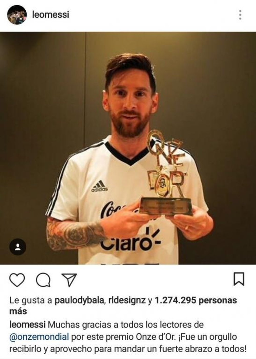 Messi gana un nuevo premio. Instagram/LeoMessi