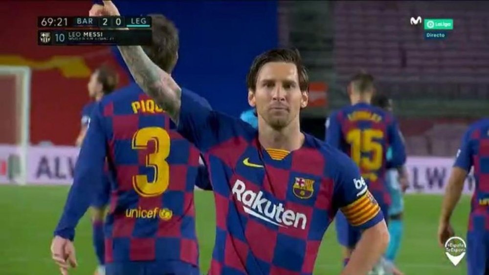 Leo Messi sumó otra jornada marcando en la nueva normalidad. Captura/MovistarLaLiga