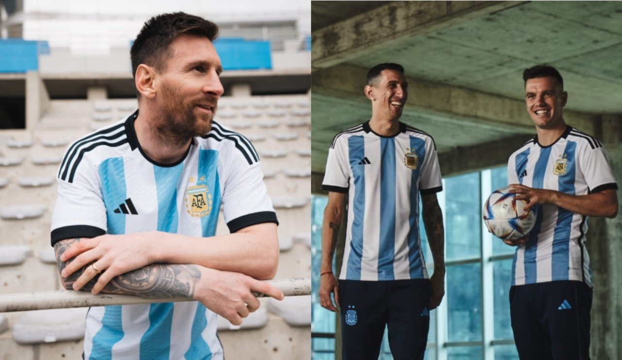 Con Messi como Argentina confirmó su nueva camiseta para el Mundial de Catar