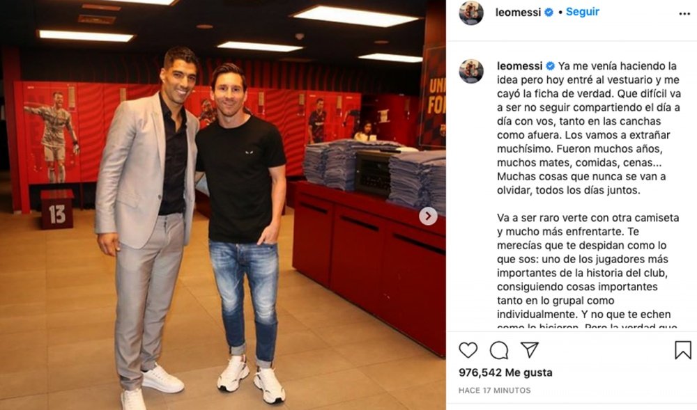 Messi cargó contra el Barça por la salida de Suárez. Instagram/LeoMessi