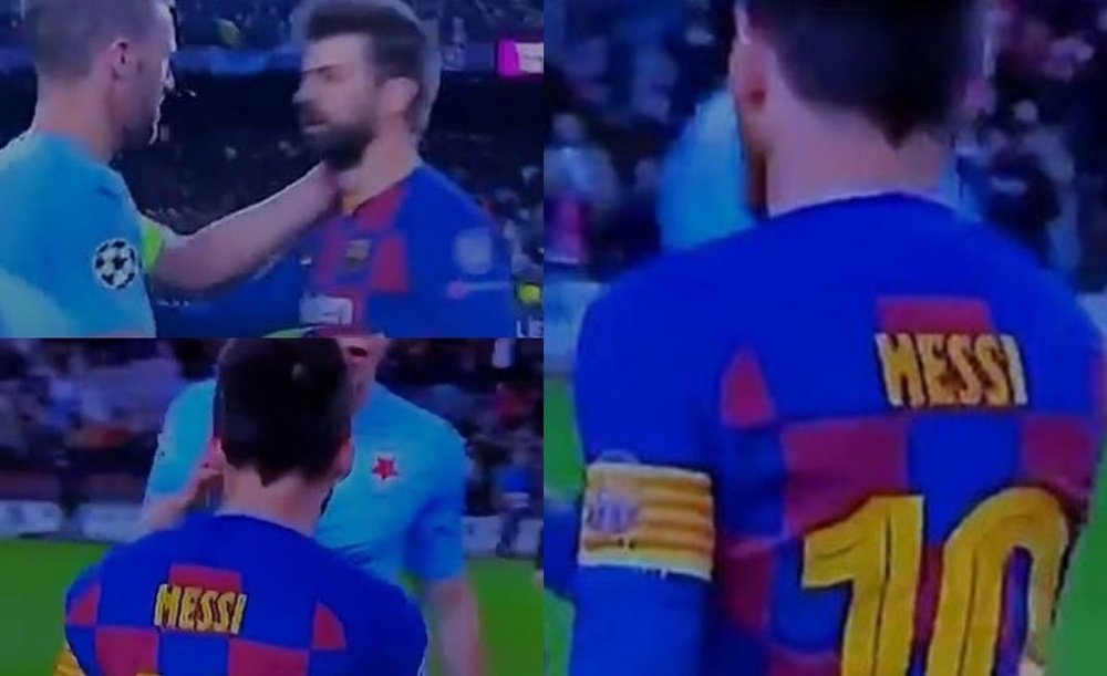 Television pictures show Messi and Pique talking to the Czech keeper. Capturas